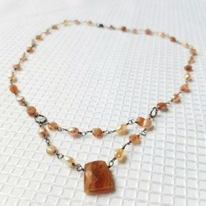 Real Pearls Glittery Amber Layered Necklace